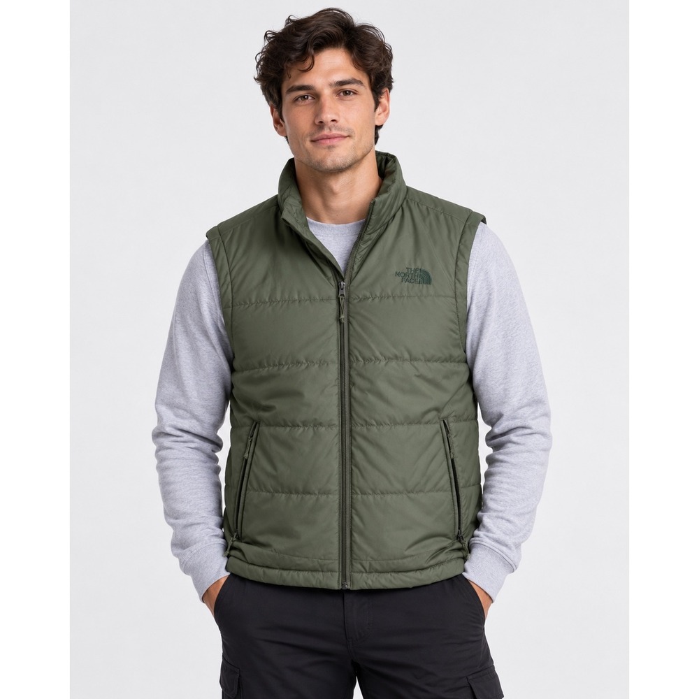 The North Face Mens Puffer Vest Olive Green Full Zip Quilted XL